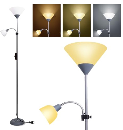 Aigostar Lampara de Pie Salon con Brazo de Lectura de Iluminación hacia Arriba, Compatible con Bombillas E27 y E14, No Incluye Bombillas, con Cable de Alimentación