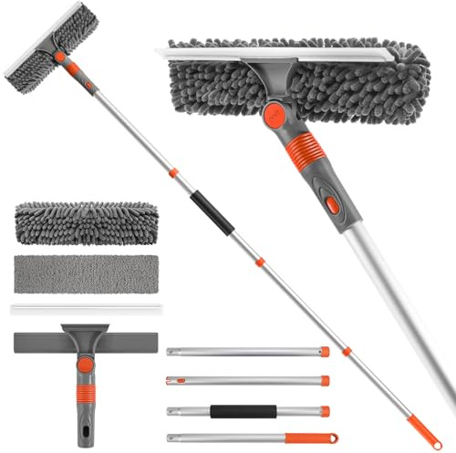 Ordenado 62 Window Squeegee Cleaning Kit, 2 in 1 Window Cleaner Tool with Long Handle, Rotatable High Windows Washing Kit for Home & Outdoor, Detachable Washer Tool Squeegee for Shower Glass, Car