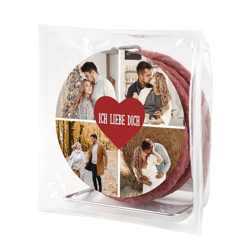 Herz & Heim® Personalisierte Salami Kabeltrommel – Geschenk mit 4 Fotos & Wunschtext – Lustige Überraschung für Paare – Individuell bedruckt – Originelle Geschenkidee für Valentinstag & Jahrestag
