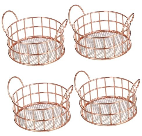 Ciieeo 4pcs Metal Storage Basket Round Fruit Snack Box Woven Wire Home Organizing Baskets