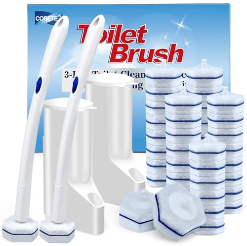 COBETE Disposable Toilet Brush Wand 2 Kit with 40 Refills, Efficient Deep Scrubbing Toilet Bowl Cleaner Wand for Bathroom Toilet Cleaning