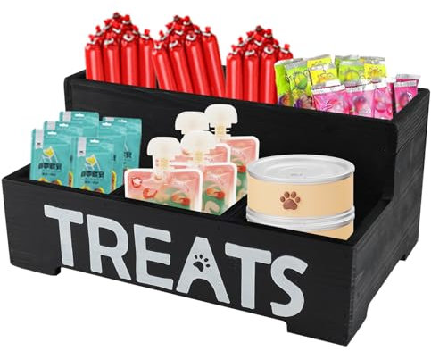 Geyecete dog treat jar dog treat container for countertop Dog Treat Container Wooden grid snack storage box trapezoid cat treat jar Treat Organizer