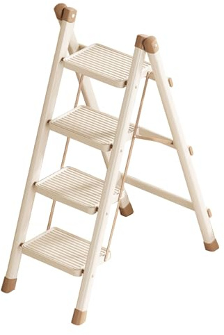 Klappbare Stahl-Trittleiter, 4 Stufen, 200 kg Belastbar, 105 cm Höhe, Khaki, mit Handlauf und Anti-Rutsch-Pedalen