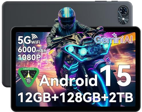 10 Zoll Tablet Android 15, Gemini AI, 12GB RAM+128GB ROM+2TB, 6000mAh Akku, 5G WiFi, Intelligente Kamera, BT5.0, GPS, Type-C, Kinder Tablet PC 4 Jahre Garantie