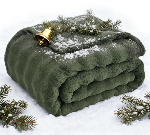 Topfinel Couverture Polaire 220x240cm,Tissu à Bulles Ultra Doux, Plaid Chaude et Cocooning,Oeko-TEX,Couverture Lit 2 Personnes,Adaptée aux Bebe, Enfant et Animaux (Chien, Chat),Vert Olive