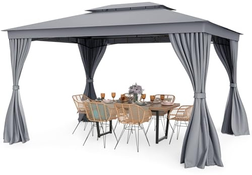 RELAX4LIFE Pavillon 4 x 3 m, Gartenpavillon Wasserabweisend Stabil Winterfest, mit Doppeldach & 4 Moskitonetz Seitenteilen, Partyzelt Metallrahmen Polyester, Gartenlaube für Garten, Terrasse