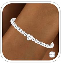 Crownette Birthday Gifts for Women Girls 13th 16th 18th 21st 30th 40th 50th 60th Adjustable S925 Silver Bead Bracelet Jewellery (21st)