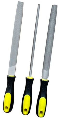Zyiphor Set di Lime Metallo 3 Pezzi in Acciaio al Carbonio, 200mm, Include Lima Piatta, Rotonda e Semitonda con Manico in Gomma - Per Lavorazione Legno e Metalli