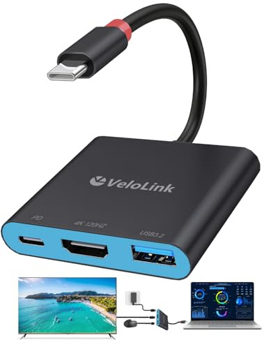 Usbc to HDMI Adapter with PD+4K HDMI 2.1+ USB A 3.2, Portable for mac/ipad/Laptop Compatible for fo Nintendo Switch 2 Dock(Requires Manual Update V22) (Black)