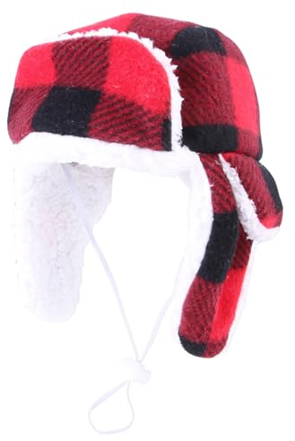 Wintermütze für Haustiere, rote Beanie, verstellbare Kopfbedeckung für Hunde und Katzen, gemütlicher Ohrwärmer für Haustiere, kariertes Urlaubs-Outfit, Weihnachtskostüm, warme Kleidung für kleine