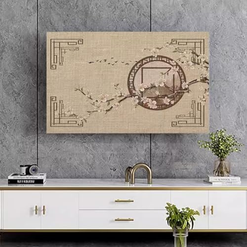 HSTANGKY Staubschutzhülle Für 32-80 Zoll Fernseher LCD/LED Displayschutz Im Chinesischen Stil Leicht Zu Reinigendes Rutschfestes Design Elegantes Muster-flower1||37-39inch
