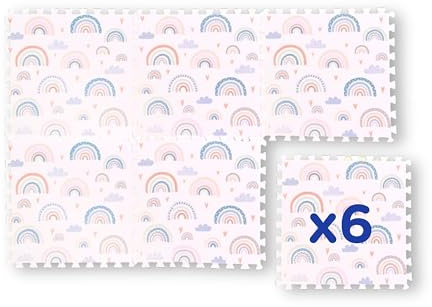 Family Nation, Tappeto Gioco Puzzle Montessori per Bambini, 175x117cm, 6 Pezzi Grandi Componibili, Atossico, Impermeabile e Antiscivolo, In Morbida Schiuma EVA, Fantasia Rainbow