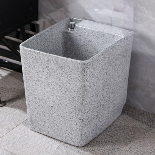 JIAOCKJIAO Évier de Vadrouille, Bac de Service en Céramique, Bac À Serpillière pour Sol Commercial avec Vidage par Bouton, Lavabo Portable pour Cour Extérieure, Restaurant(Gray)
