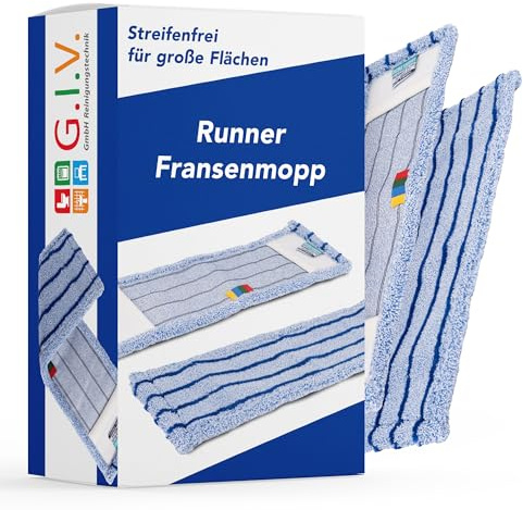 G.I.V. 5X Runner Blue FC Mopp 50cm - Microfaser-Wischmopp mit PA-Leichtlaufborsten für Kliniken, Pflegeheime - exzellente Gleitfähigkeit - Ersatzbezug Bodenwischer für alle gängigen Klapphalter (5X)