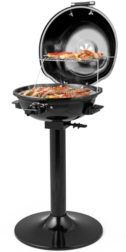 GOPLUS Parrilla Eléctrica para Barbacoa, Grill Portátil con Rejilla Metálica para Cocinar, Control de Temperatura y Bandeja Extraíble, para Interior y Exterior, Acampadas y Picnics