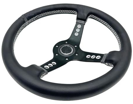 VAHAKKRMVM Volante Cóncavo Universal 14 Pulgadas Para Coche Modificado Para Deportes Competición(Cuero)