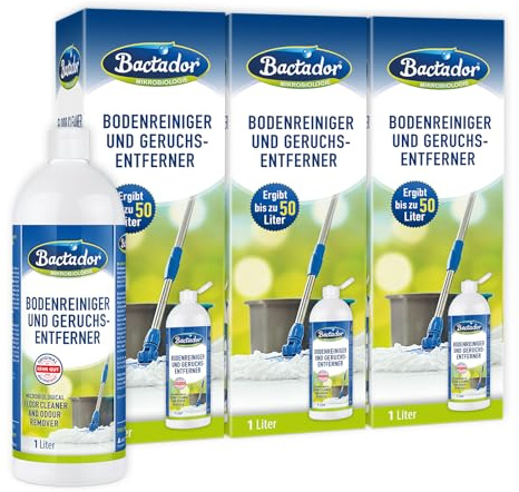 Bactador Bodenreiniger & Geruchsentferner 3 x 1L - Enzymreiniger - Wischroboter Reinigungsmittel - Bodenreiniger Wischroboter - Mikrobiologischer Geruchsneutralisierer - Reinigungsmittel