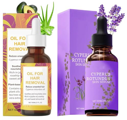 2 PCS Cyperus Rotundus Oil 60ml/Botella Cyprus Rotundus Oil Inhibe Eficazmente El Crecimiento Del Vello Apto para Usar en Rostro Cuerpo Axilas y Otras Partes Del Cuerpo