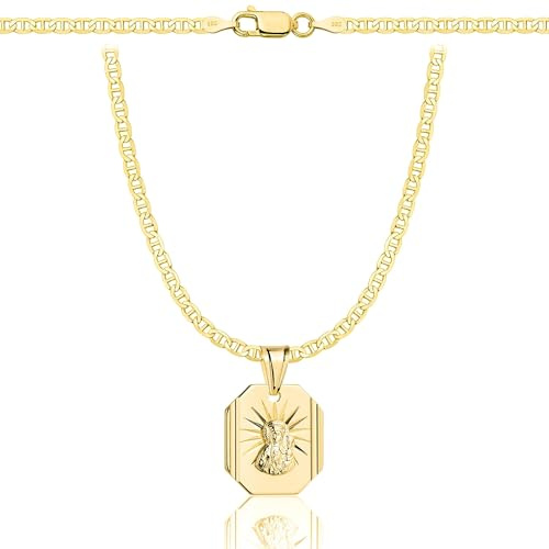ZELYA Gold kette mit Kreuz/Medaillon- vergoldete 925/585 14K Panzerkette für Mädchen & Jungen – 45-60 cm Kommunionkette mit Kreuz, Kinderkette zur Kommunion & Taufe, Geschenkbox mit Gravur
