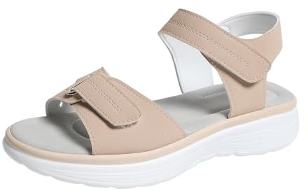 Sandalias para mujer, zapatos anchos de verano con hebilla ajustable, sandalias cómodas, transpirables, sandalias ligeras de trekking, zapatos peep toe, zapatos descalzos, beige, 38 EU