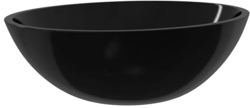 Lavabo in vetro nero, 50 x 37 x 14 cm, per bagno e bagno degli ospiti, moderno lavabo compatto con vetro robusto per lavabo e impianto idraulico
