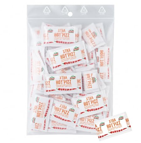 GYMA - 30 sticks de sauce pimentée Hot Pizza - Doses de 4 ml | Idéal restauration, food truck, snack, hôtel - Pratique pour pique-nique, lunch box, repas à emporter et camping - à déguster