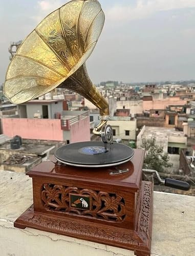 Grammofono di lavoro Antico Windup Player Giocare Fonografo Audio Registratore Vinile