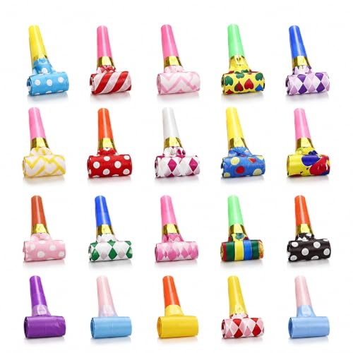 20 Pcs Party Blowers with Colourful Trumpet Whistles – Birthday Fun