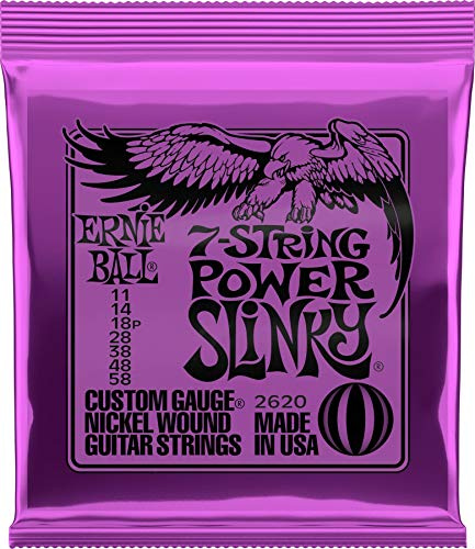 Ernie Ball Power Slinky E-Gitarrensaiten, für 7-Saiter, Nickelwicklung, Stärke 11–58