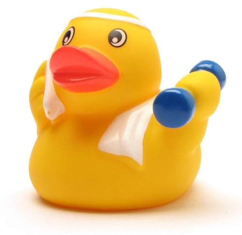 DUCKSHOP I Badeente Fitness I Quietscheente Trainig I L: 7,5 cm I Quietscheentchen I Geschenk für Sprtler I Präsent Sammler