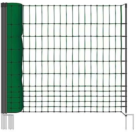 VOSS.farming Filet Volailles Classic 50m x 112cm avec 16 Piquets à Double Pointe, Non-électrifiable, clôture volaille, Vert