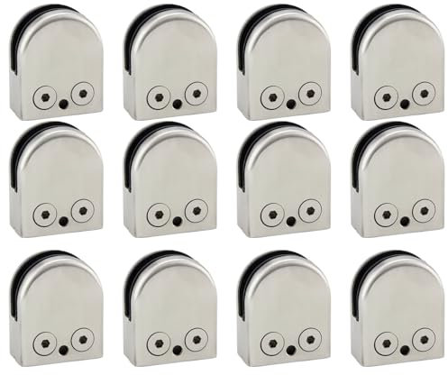 (Verbesserte Version) 12 x Edelstahl Stainless Steel 304 Klemmhalter Glasklemme Glasklemmhalter Glashalter Gelände Flach Anschluss Glass Clip Größe M 8-10mm von Discoball
