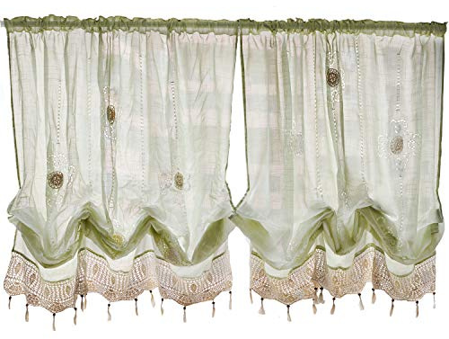 FADFAY Pastoral 57-Inch-by-69-Inch Adjustable Balloon Manual Hook Flower Shade Curtains,Light Green, 1 Panel