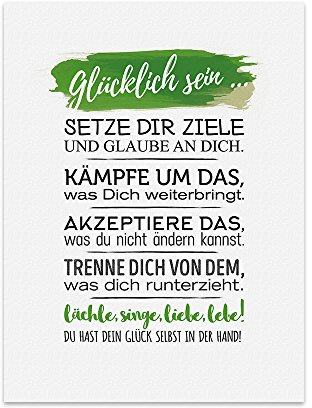 TypeStoff Kunstdruck, Poster mit Spruch – GLÜCKLICH SEIN – Typografie-Bild auf hochwertigem Karton - Plakat, Druck, Print, Wandbild - KD-00105-M