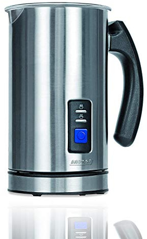 MPM MKW-03M Frullini Montalatte Automatico Senza Fili, Schiumalatte Elettrico, Frusta, Warmer 500 ml Fa Schiuma Caldo/Freddo, Coperchio Trasparente, Acciaio Inox, 500W