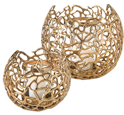 Boltze Fidan lyktor set med 2 delar (ø 19 cm/28 cm, färg guld, klassisk stil, höjd 17–26 cm, dekoration för trädgård/vinterträdgård/lägenhet) 1011628
