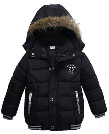 Odziezet Vinterjacka för pojkar, baby quiltad jacka med huva, vindjacka, tjock kappa, 1–5 år gammal, svart, 6-7 år