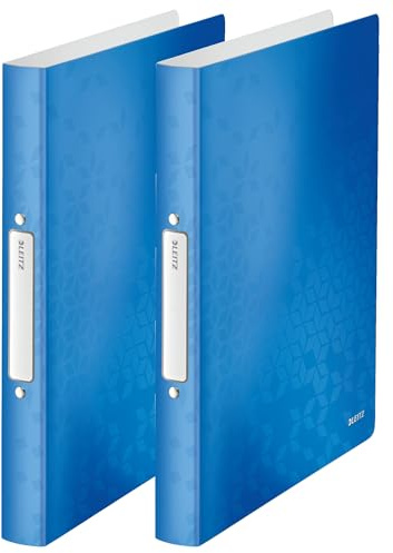 Leitz 42570036 Ringbuch wow, A4, PP, 2 Ringe, 25 mm, blau metallic, 2er Pack