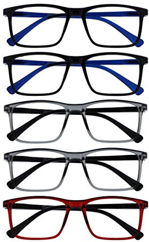 OPULIZE Ink 5 Pacco Occhiali Da Lettura Grande Nero Grigio Rosso Uomo Donna Cerniere Molla RRRRR4-1177Z +1,50
