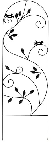 Garden Gear 1.2 Metre Metal Plant Support Trellis, 3 Decorative Designs for Borders, Flowerbeds, Plant Pots & Pathways Birds, Leaf or Swirl (Leaf & Bird Design)