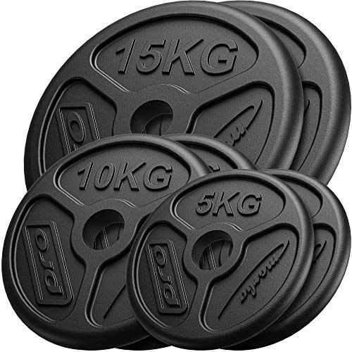 Marbo Sport Olympia Hantelscheiben-Set aus Gusseisen, Gewichte mit Aufnahme Ø51 mm, 2 x 5 kg + 2 x 10 kg + 2 x 15 kg (Gesamtgewicht 60 kg)