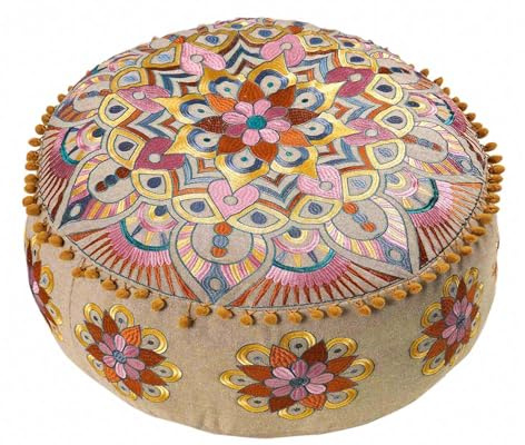 Mandala Life ART Coussin de Sol Marocain Décoratif - Rembourrage Non Inclus 60x20cm Ronde Coton - Indien Yoga Tabouret Pouf Décoratif Fait Main - Broderie Coloré
