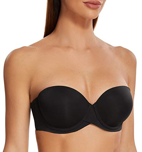 MELENECA Femme Push Up à Armatures Moulé Soutien-Gorge sans Bretelles Noir 90C