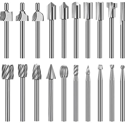 20 PCS Bohrer Set, HSS hohe Härte Rotary Holzschnitzerei Fräser Set mit 1/8 (3mm) Schaft, Router Bits DIY Gravur Werkzeuge für Holzbearbeitung Bohren Trimmen (geeignet für Rotary Tool)