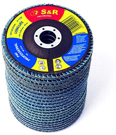 S&R Fächerschleifscheiben Set 20 St., 125 x 22,23 mm, Profi Qualität, Fächerscheiben, T29, Lamellenschleifer Satz für Stahl, Edelstahl, je 5x Körnung P40/60/80/120