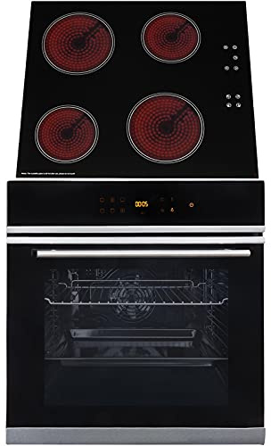SIA BISO6SS Premium 60cm Black 10 Function Built-in Single Electric True Fan Oven & CERH60BL 4 Zone Glass Ceramic Hob