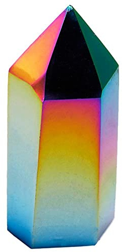 Arco iris Aura recubierta de titanio Punto de un solo punto, varita de prisma, estatuilla de piedras de gema de cristal de pie, chakra curativa