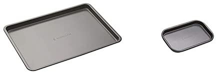MasterClass Baking Tray, Non-Stick Oven Tray for Baking and Roasting 35x25x2cm, Sleeved & KCMCHB53 Single Portion Baking Tray with PFOA Non Stick, Robust 1 mm Carbon Steel, 16.5 x 10 cm, Grey