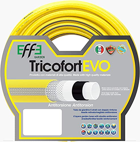 EFFE Tubo da Giardino antitorsione Professionale 1/2 Pollici, mt 50 di Tubo da Giardino 6 Strati, Tubo per Irrigazione da Giardino, Made in Italy