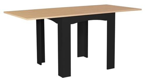 IDMarket - Table à Manger Extensible Rectangle Dona 80-160 cm Noir et Bois | Coloris noir et plateau façon hêtre, capacité 4-8 personnes
